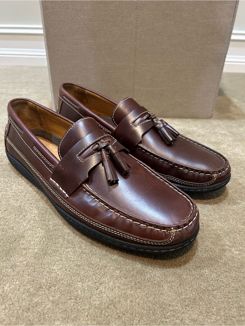 Johnston & Murphy Chocolate Brown Leather Tassel Loafers Size 12